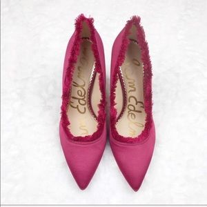 Sam Edelman cranberry red wine heels with fringe